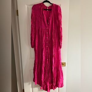 Free people hot pink long sleeve maxi dress with slip